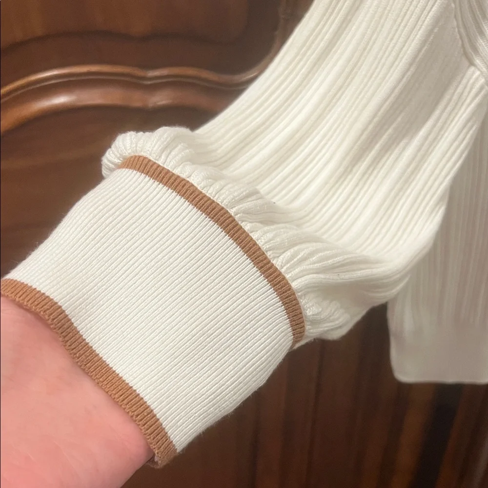Sancia Teofila Cream / Off White Sweater with Brown Trim - Picture 6 of 11